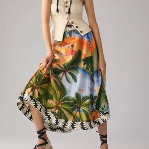 Farm Rio Carioca Midi Tropical Print Skirt | XL